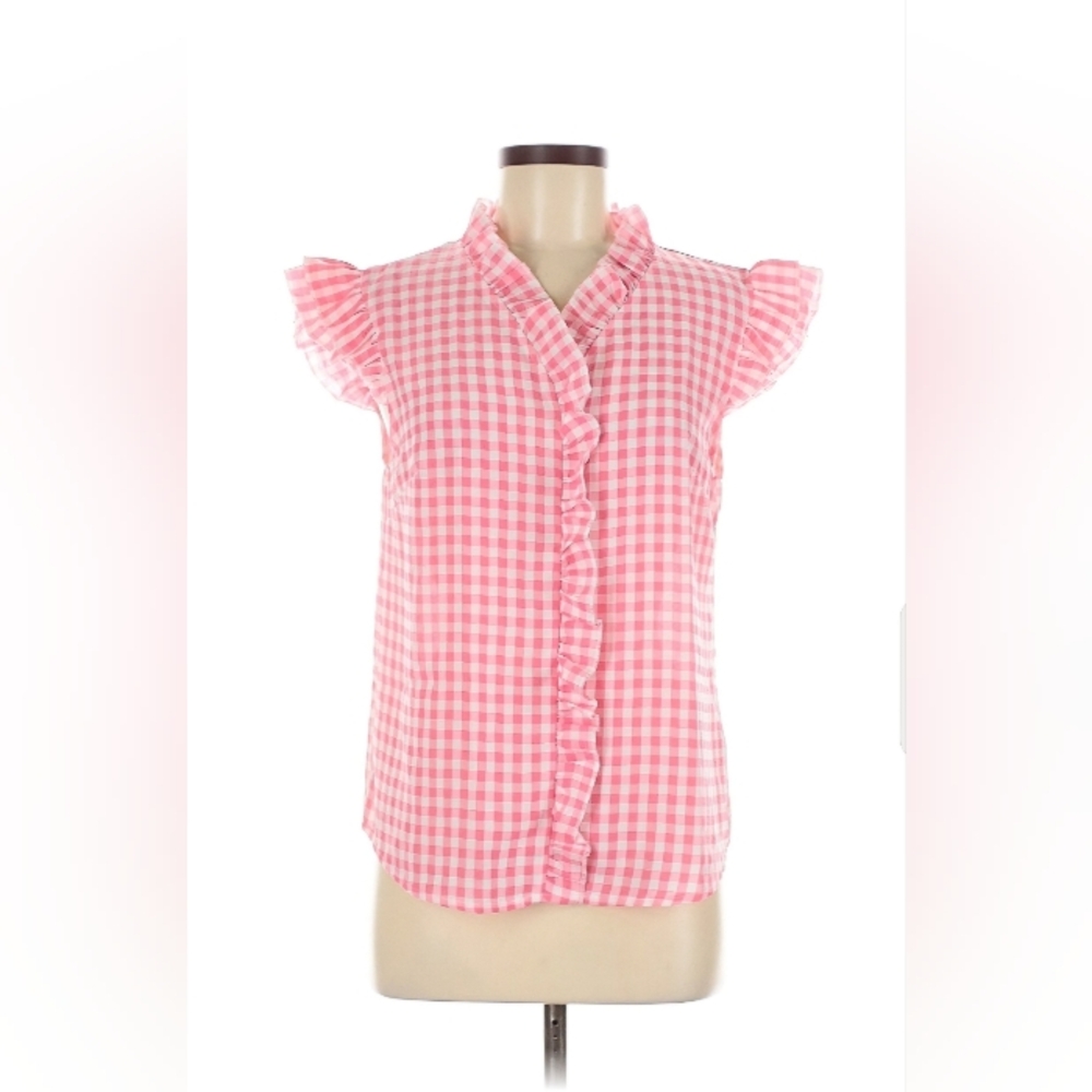 **SALE 50% OFF** Striped Pink Ruffled Foux Button Down Shirt